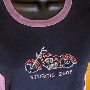 Tom Apparel Sturgis 2008 Harley Davison T Shirt Sz L Large Rhinestone Black/Pink